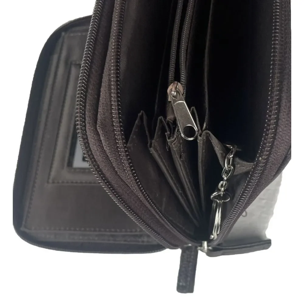 Unbranded Double Zip Pebbled Leather Brown‎ Walletbwith Calculator & Key Chain